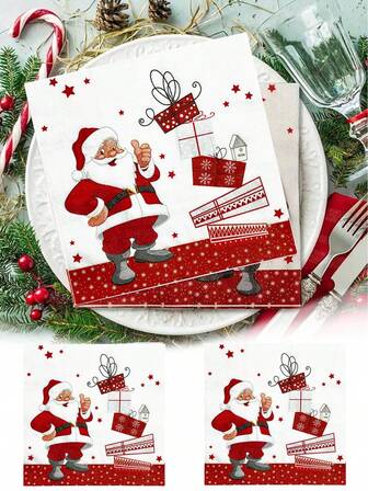 20 pezzi Tovaglioli con stampa Babbo Natale, Tovaglioli natalizi, Tovaglioli per cena di Natale, adatti per feste, banchetti, decorazioni natalizie, decorazioni per la cucina, forniture per feste di Natale