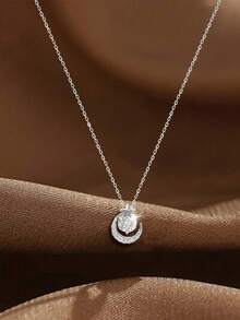 1pc S925 Sterling Silver Minimalist Star & Moon Necklace, Delicate Luxury Necklace For Women, Versatile Everyday Wear, Girlfriend/Holiday Gift