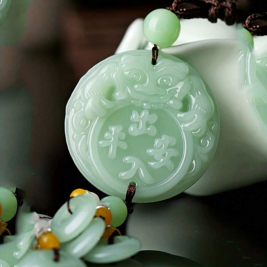 1 Piece Elegant Chinese Style Car Hanging Ornament - Green Glass Peace Symbol Rearview Mirror Pendant With Beaded, Intricate Floral Design And Colorful Embellishments, Suitable For Vehicle Interior Decoration, Car Decoration - 安全出行 - 查看 1