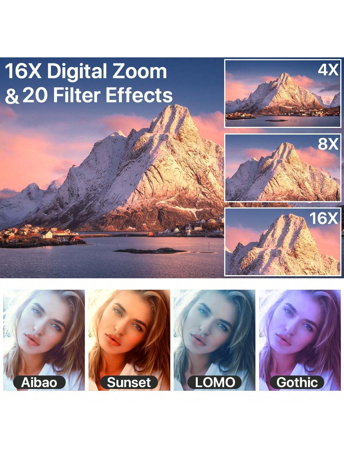 Nicamery كاميرا رقمية 4K، كاميرا خلفية وأمامية 64...