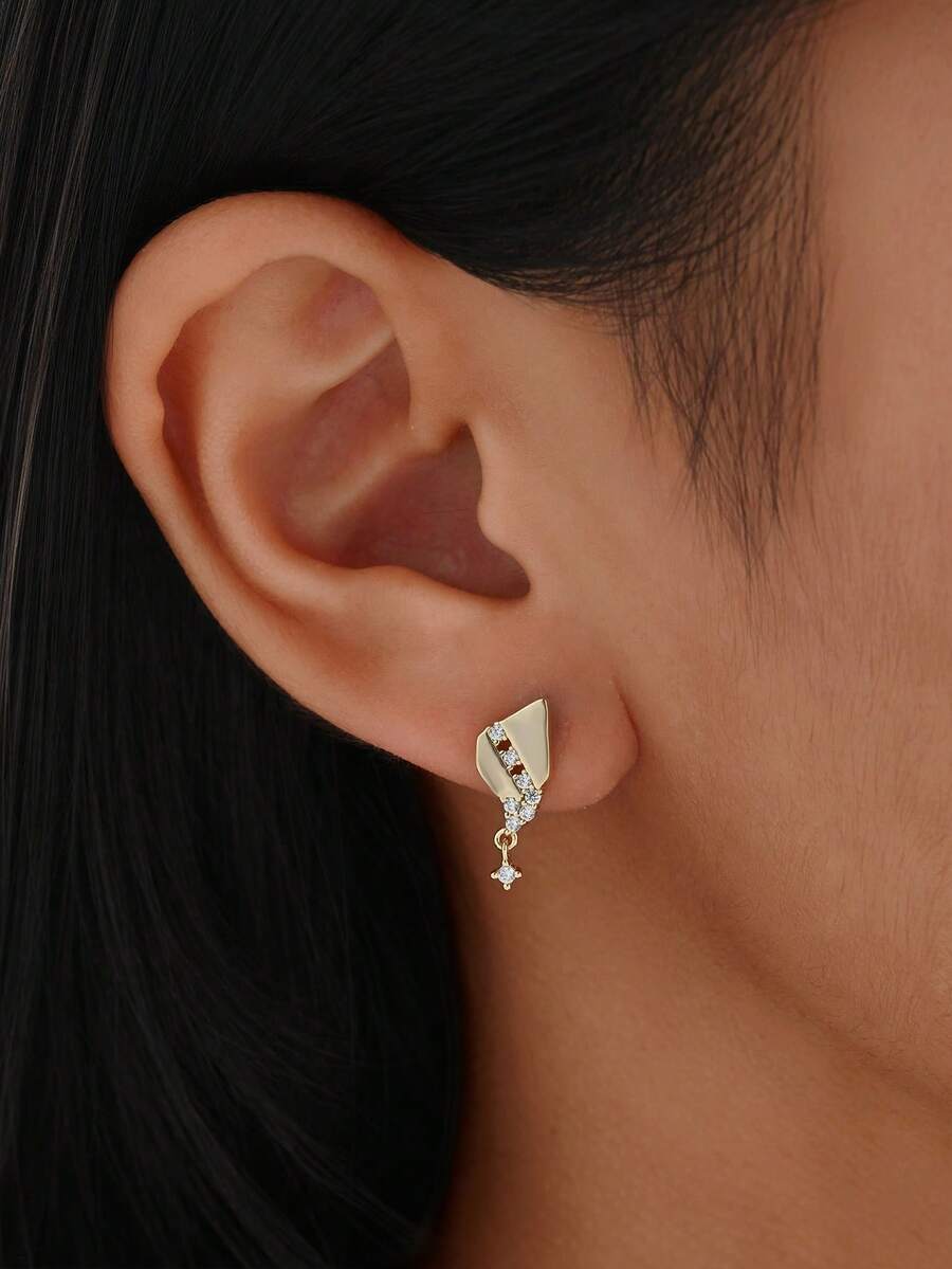 1 par de pendientes de botón geométricos minimalistas y elegantes chapados en plata de ley 925 y oro de 14 quilates para mujeres