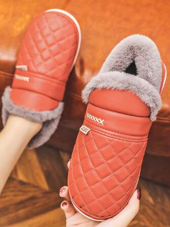 Waterproof Slippers For Women, Thick Warm Anti-Slip Indoor Home Slippers With Fur Lining, Suitable For Elderly, Winter