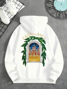 Men's White Drop Shoulder Sweatshirt, Cotton Top, Vintage Architecture Print, Spring and Autumn Round Neck Loose Large Size Sweatshirt 寬鬆男款運動衫 - 白色2 - 查看 4