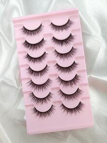 7 pares de cílios postiços com curvatura C, aparência natural, curtos e delicados, estilo olho de gato, faixa fina, cílios de vison, 13 mm de volume, cílios postiços semi-estilizados para festas.