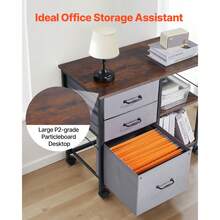 Metal File Cabinet, Mobile Filing Cabinet With 3 Fabric Drawers And 2 Open Shelves, Wooden Vertical Filing Storage Cabinets With Wheels For Letter, A4, Legal Size File, Easy Assembly - Dark Grey - View 7