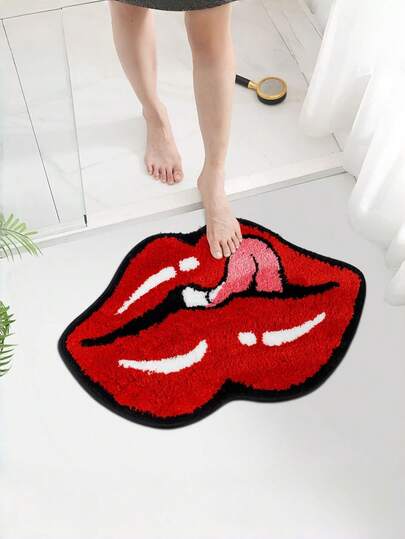 1pc Rood Lips Vloer Mat, Machine Washable Non Slip Polyester Fiber Area Rug, Schattige Biting Shaped Tapijt Home view 8