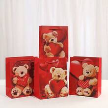 24pcs Valentine's Day Gift Bags, Cartoon Heart And Teddy Bear Pattern, Couple Anniversary Milk Tea Packaging Bags - Multicolor - View 1