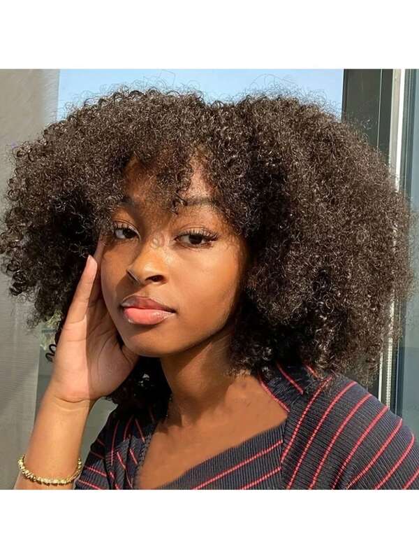 Afro Kinky Curly Human Hair Wigs With Bang For Brazilian Human Hair Remy Full Machine Made Hair