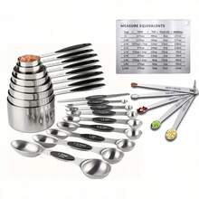 Black Colorful 23-Piece Measuring Cup And Spoon Set Stainless Steel Includes 8 Stackable Measuring Cups 8 Double-Sided Magnetic Measuring Spoons 1 Leveler 5 Mini Spoons And 1 Measuring Conversion Chart Suitable For Dry And Liquid Ingredients Fashionable Kitchenware Magnetic Spoons Rust-Proof Set Measuring Spoon Set Precision Measuring Kit Meal Prep Lovers Professional Chef - Black 23-piece Set - View 2