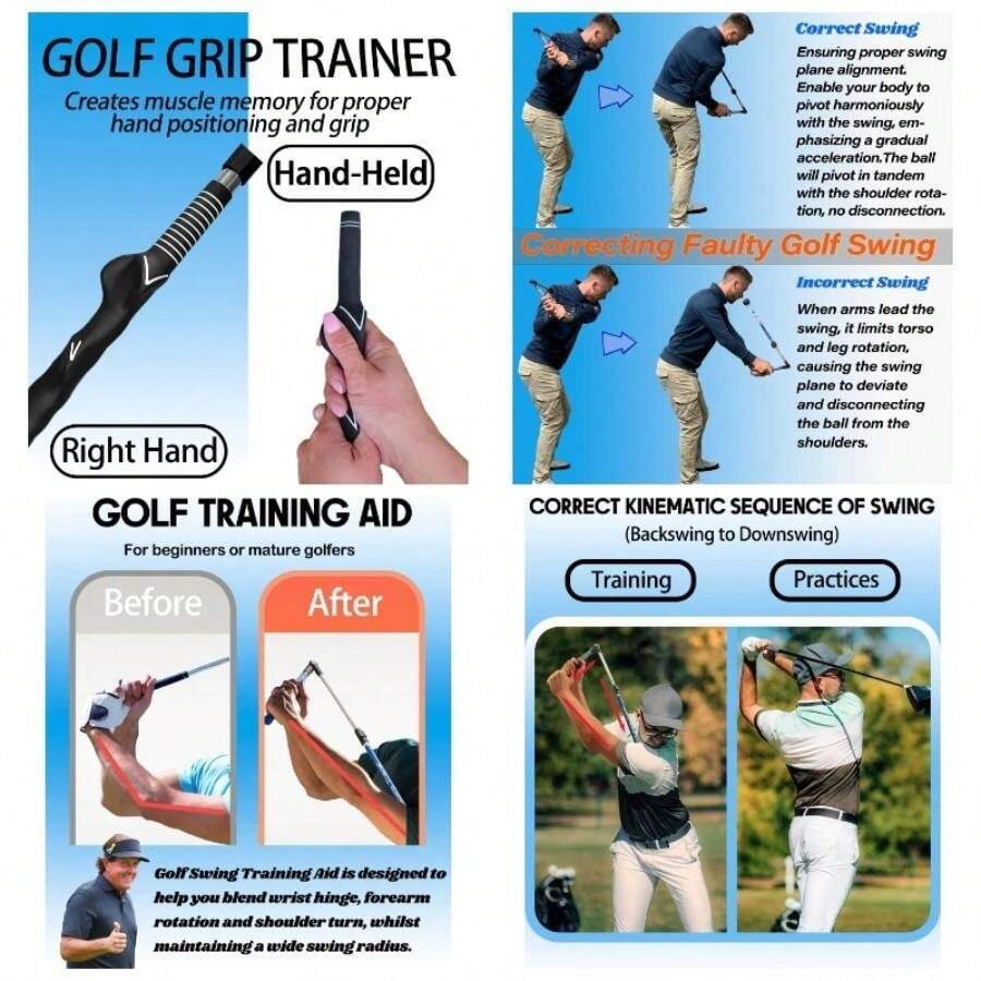 Swing Trainer Aid - Training Aid To Improve Hinge, Forearm Rotation, Shoulder Turna And Grip. Portable Collapsible Swing Trainer Equipped With Grip Trainer - 右黑 - 查看 1