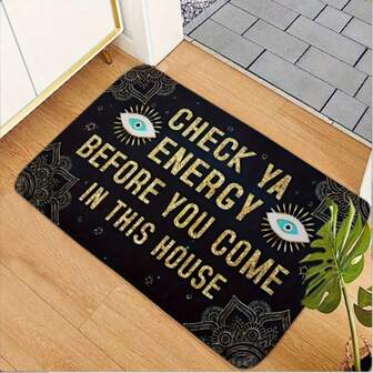 1pc "Check Ya Energy" Absorbent Doormat - Non-Slip, Dirt Resistant - Ideal For Farmhouse, Entryway, Indoor, Room Decor, Kitchen, Dining Room, Small Office/Home Office, Sink, Laundry Room
