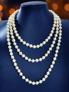 1件优雅珍珠串珠项链，适合派对、晚宴、婚礼等场合，女士珠宝 - 白色 - 查看 4