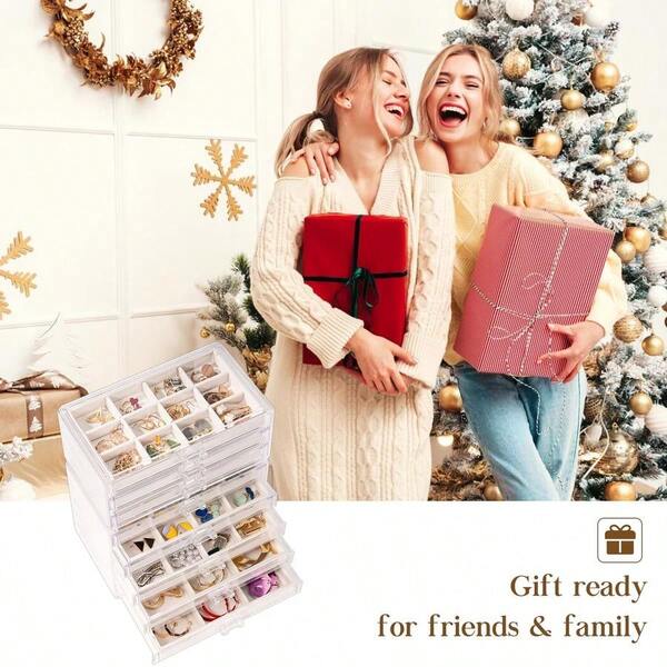 Earring Organizer Jewelry Organizer Box With 8 Drawers, Acrylic Stackable Jewelry Holder Clear Earring Storage Cas...