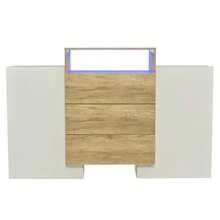 Sideboard, Modern Chest Of Drawers, 140cm Cabinet, High-Gloss White And Wood Finish, Multicolored LED Lighting Effects. Stylish Storage Solution (Partially Glossy Surface) - Natural Color - View 6