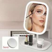 1pc Makeup Mirror With Light, LED Makeup Mirror With 3 Color Modes, Desktop Makeup Mirror With Smart Adjustable Tri-Color Light Touch Control, Light Up Makeup Mirror With Storage Tray, 270° Swivel, Travel Makeup Mirror, Portable Illuminated Beauty Mirror, Rechargeable Desktop Led Folding Detachable Makeup Mirror, Desktop Makeup Refill Mirror, Creative Valentine's Day Gift, Women's Gift