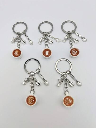 1件套时尚树脂咖啡拉花吊坠，郁金香、爱心、层叠咖啡图案、咖啡豆造型，DIY钥匙扣小吊坠，汽车钥匙链，女士包包挂饰，钱包装饰，节日礼物，房间装饰