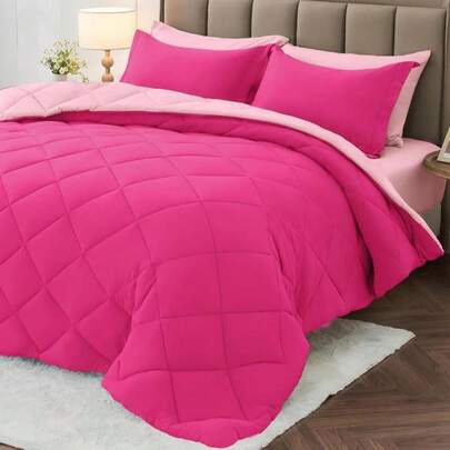MUXHOMO 7 Pieces King Size Comforter Set, Reversible Bed In A Bag King, All Season King Bedding Set With Comforter, Flat Sheet, Fitted Sheet, Pillowcases &Amp; Shams, Hot Pink &Amp; Baby Pink