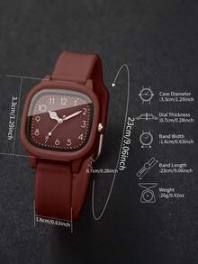 2pcs/Set Women's Silicone Watch With Square Dial & Elegant Quartz Wristwatch + Heart-Shaped Bracelet, No Watch Box Included