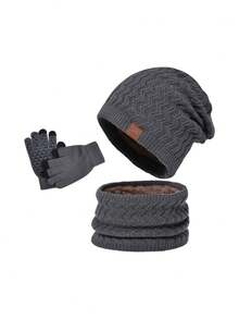 男士针织帽围巾套装，保暖内衬针织帽和围脖，冬季 - 彩色 - 查看 12