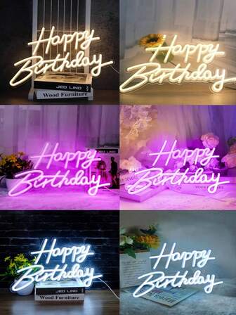 彩色LED霓虹灯生日快乐 - 独特个性化墙面装饰，安装简便，USB供电，亚克力材质，适用于婚礼、生日派对和特殊场合 - 完美的家居装饰创意礼品