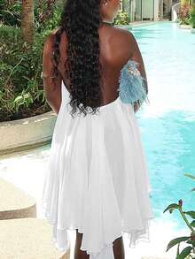 Women's Backless Spaghetti Strap Sleeveless Mini Dress, Sexy Elegant Fashion Party Skirt, Suitable For Office, Commute, And Vacation - White - View 5