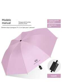 Creative Black Vinyl Manual Umbrella With UV Protection, Thick And Sturdy Folding Umbrella, Sun And Rain Umbrella, It Is Foldable And Easy To Carry. - 粉色 - 查看 2