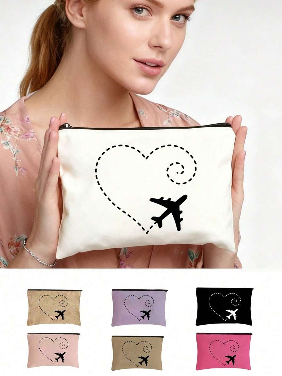 1pc Women's Large Capacity Zippered Travel Makeup Bag, Containing Airplane Element Printed Wash Bag Makeup Bag, Women's Portable Makeup Storage Bag, Cute Wash Bag Travel Organizer, Accessories, Shampoo, Full-Size Container, Toiletries, Suitable For Travel, Picnics, Parties, Students, Business Women's Essential Items, Halloween Gifts, Travel Must-Have For Business, Students, Holidays,Clutch,Women's Clutch,Gifts For Women,Christmas Gifts,Gift Ideas For Women