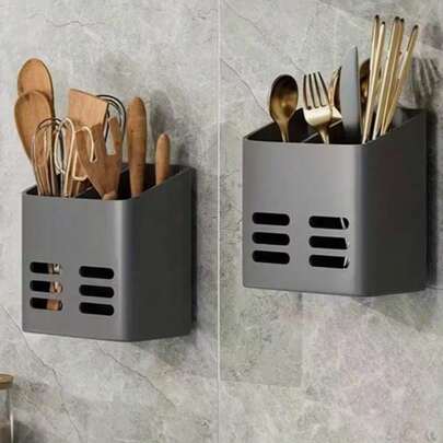 1pc Wall Mounted Storage Organizer, Kitchen Utensil Storage Box, Multi-Function No-Drill Space Saving Shelf, Drill-Free Bathroom Cosmetic Rack With Drainage Basket, Toothbrush & Comb Holder, Razor Holder, Kitchen & Bathroom Essentials, Home Accessories, Plastic & Lightweight Shower Caddy, Shower Rack, Kitchen Tools