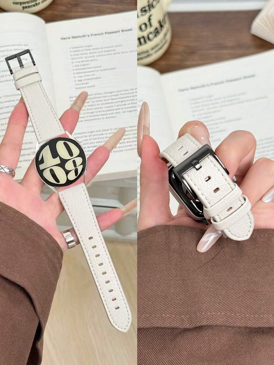 1条真皮表带，兼容三星Galaxy Watch 7、Galaxy Watch 5、Galaxy Watch 6、Galaxy Watch 4，尺寸：40mm、42mm、43mm、44mm、45mm、46mm、47mm、20mm、22mm，金色 - Nata Black - 查看 1