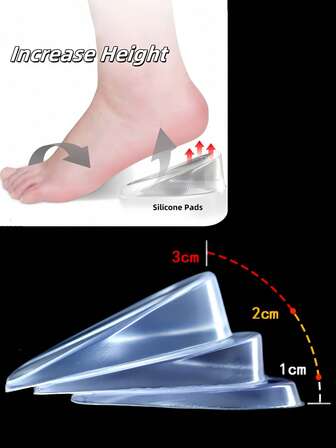 1双条纹休闲透明硅胶鞋垫，柔软有弹性，舒适可水洗，增高效果，适用于平底鞋、运动鞋、靴子，男女皆宜，适合户外派对、办公室、婚礼、学校等场合。