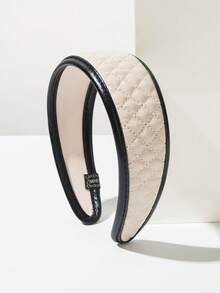 1pc Korean Style Wide-Banded Diamond Pattern Palace Style Color Block PU Leather Headband, Suitable For Women's Ball, Party And Daily Wear Hairband - Multicolor - View 18