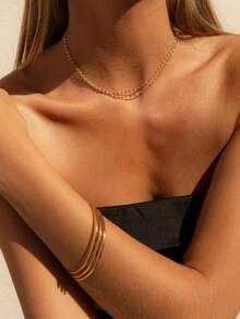 1-2pcs Minilamist Round Disc Charms Stack Gold Choker For Women & Girls, Everyday Jewelry, Party, Travel ,Dating, Party Necklace, Gift For Mom, New Year Gift - Yellow Gold - View 4