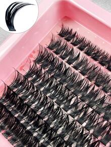 280pcs D-Curl Fluffy False Eyelashes, Lightweight & Soft, Faux Mink Material, Thickened Natural Look, Suitable For Daily Makeup, DIY Eyelash Extension - Black - View 3