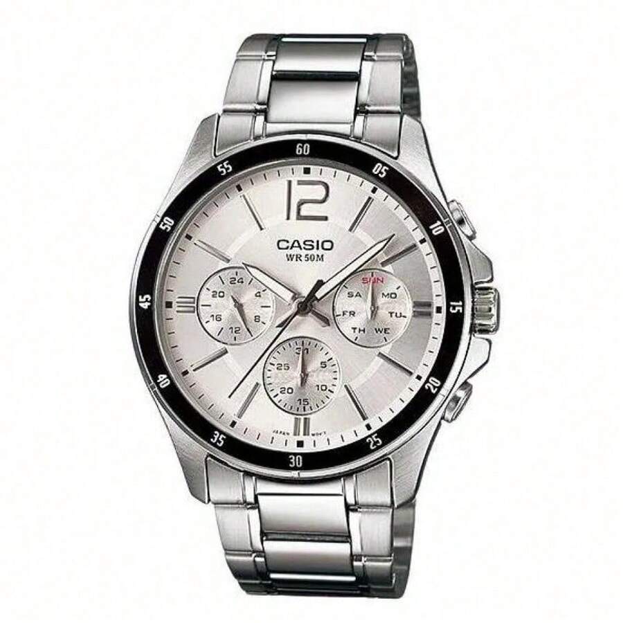 Unisex Casio Multi-Scene Quartz Watch, Silver Dial Stainless Steel Strap 50M WR Day Date Wristwatch For Work Swimming Daily Wear