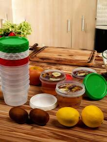 1/4/10 Caja de almacenamiento de colores aleatorios, Recipiente de plástico pequeño de 8 onzas/250 mililitros con tapa, a prueba de fugas y duradero para almacenamiento de alimentos, adecuado para frutas, salsas, mermeladas y aperitivos, caja de almacenamiento de cocina y accesorios