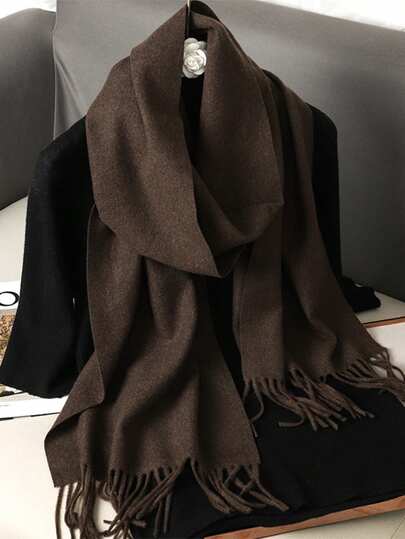 1PC Women's Simple Brown Solid Color Regular Style Faux Cashmere Scarf, Autumn/Winter College Style Pashmina Shawl, Suitable For Seasonal Transition, Daily Wear, Windproof And Warm, New Year Gift