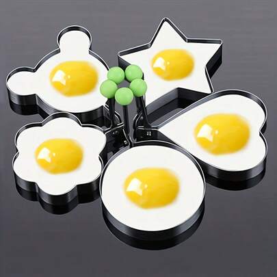 1pc Stainless Steel Egg & Pancake Mold Set - 5 Unique Shapes (Heart, Star, Flower, Round, Cartoon Ear) - Durable, Easy To Clean Kitchen Tool - Great For Home Cooking And RV Use, Suitable For Making Omelettes And Pancakes