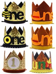 手工毛毡蜜蜂皇冠头饰，西部牛仔主题生日派对皇冠帽，节日活动派对帽 - 彩色 - 查看 1