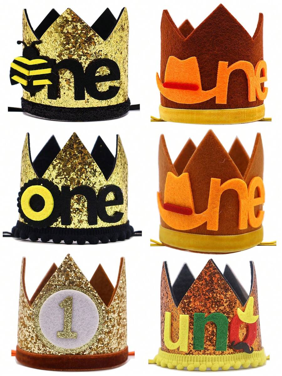 手工毛毡蜜蜂皇冠头饰，西部牛仔主题生日派对皇冠帽，节日活动派对帽 - 彩色 - 查看 1