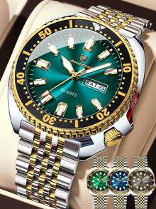 POEDAGAR 1件装时尚男士不锈钢防水夜光石英表，带旋转表圈，奢华双日期显示，商务男士腕表，适合工作场合，男士礼品 - 銀色 - 查看 14