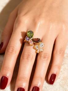 1 pieza Anillo de mariposa chapado en oro con circonita, de estilo minimalista y elegante, adecuado para que las mujeres lo usen a diario, en festividades importantes, bodas, fiestas y como regalo para seres queridos