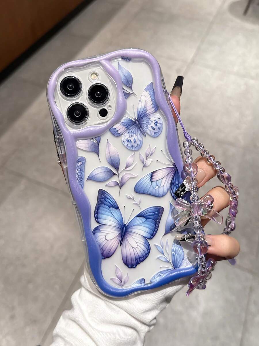 حافظة هاتف بتصميم فراشة بنفسجية مع سلسلة هاتف مطابقة، متوافقة مع هواتف آيفون 17، 16 برو ماكس، 14، 13، 12، 11 برو ماكس، XS ماكس، X، XR، 8، 7، بلس، ميني، مناسبة كهدية عيد ميلاد للصديقة أو الصديق أو لاستخدام شخصي - متعدد الألوان - مشاهدة 1