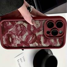 High-Quality Wine Red Stylish Lip TPU Shockproof Is Suitable 6//8/X/Xs/Xr/Xs/11/12/13/14/15 Pro. It Is A Popular Birthday And Business Present, Durable, Resistant To Stains And Fingerprints Premium Silicone Drop-Proof Phone - 1pc - 查看 5