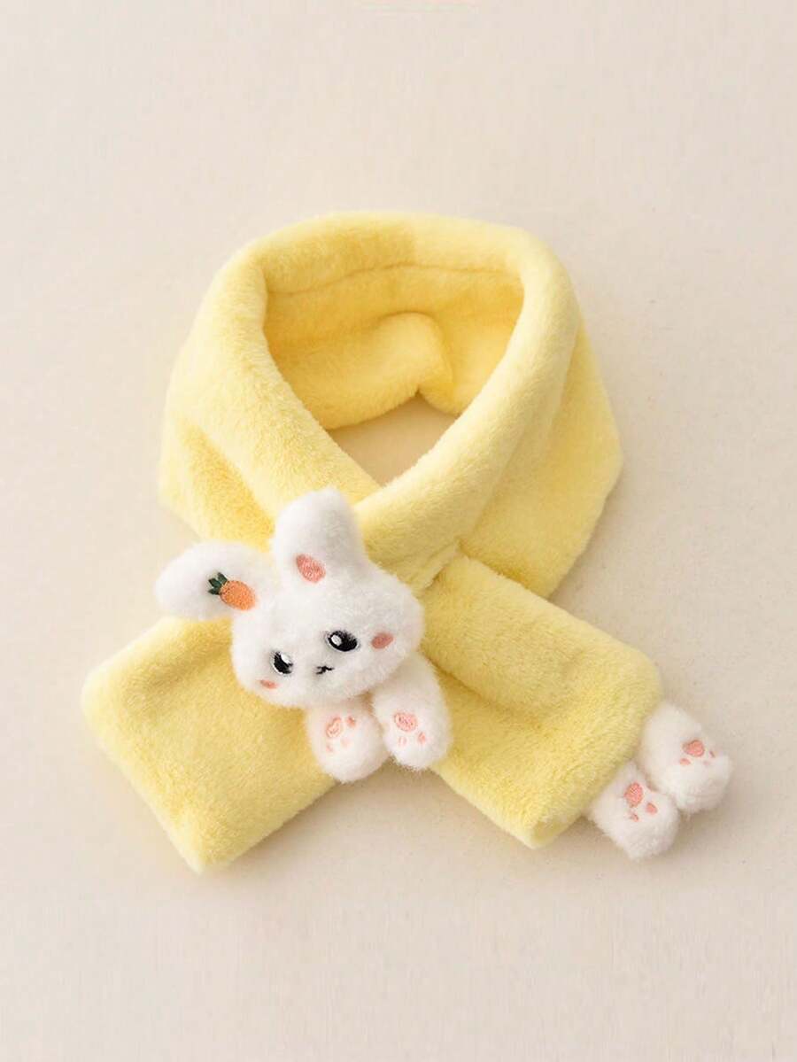 1条男女儿童通用兔子毛绒保暖卡通围巾，适合日常佩戴 - 黃色 - 查看 1