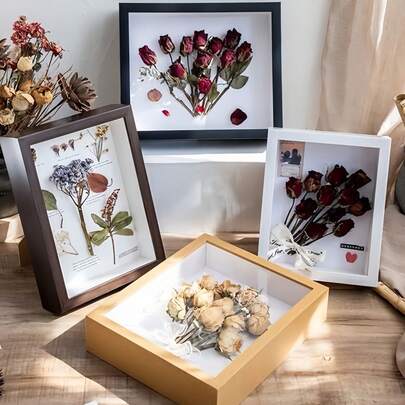 1 pieza Marco de fotos 3D de 6/7/8 pulgadas, caja de exhibición estéreo de madera, marco de fotos estéreo 3D grande, se puede colocar en el escritorio o colgar en la pared, diseño de marco profundo, adecuado para manualidades DIY, fotos, flores secas, etc. Se puede usar como un marco de exhibición de flores secas hechas a mano. Marco transparente de doble cara, estante de especímenes de modelo de arcilla de insecto 3D hueco DIY, marco de fotos de escritorio, regalo de cumpleaños, almacenamiento de ramos de San Valentín, ramos hechos a mano, flores frescas conmemorativas
