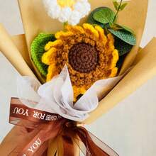 onEternal Handmade Crochet Sunflower Bouquet Preserved Flower Home Decor Gift Floral Arrangement, Suitable For Valentine's Day, Father's Day, Mother's Day, Graduation - Yellow - View 3
