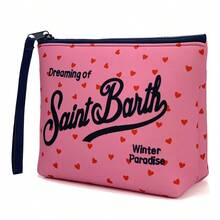 Integrated Travel Toiletry Bag, S-S-Aint B-B-Arth Material, Portable Striped Toiletry Bag, Makeup Bag, Handbag, Makeup Pouch, Waterproof Travel Bag, Zippered Travel Organizer, Lightweight Makeup Case, Unisex Travel Gift - 愛心粉 - 查看 1