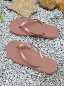 Dép đế bằng mũi tròn màu trơn cổ điển, thoải mái, nhẹ, phù hợp cho đi trong nhà, ngoài trời, đi biển, đi nghỉ, đi tắm - màu nâu - Xem 6