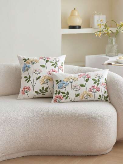 LCUHPCL 1件彩色蕾丝花卉刺绣亚麻抱枕套，家居装饰，适用于客厅、卧室、派对等各种场合，春夏款