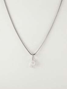 1件简约风格银色不锈钢26字母吊坠项链，女士款，适合秋冬季日常佩戴 - 銀色 - 查看 24